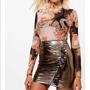 BooHoo Oriental Mesh Bodysuit, Size 4/Small